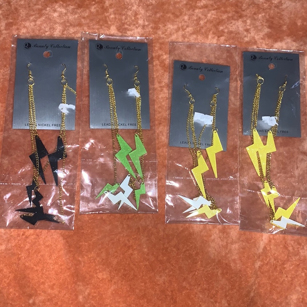 Gold Lightning Bolt Sparkly Earrings